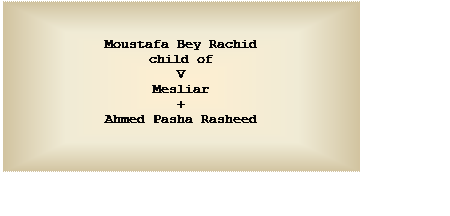 Text Box: Moustafa Bey Rachid
child of
V
Mesliar
+
Ahmed Pasha Rasheed

